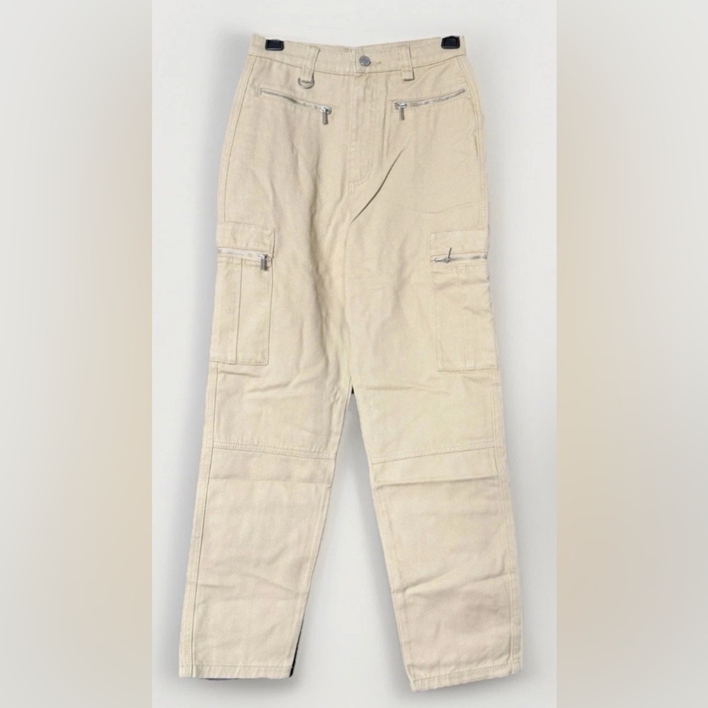 WeWoreWhat Utility Pants Khaki Solid Rigid Denim Zip Pocket Cargo Size 25 NWT